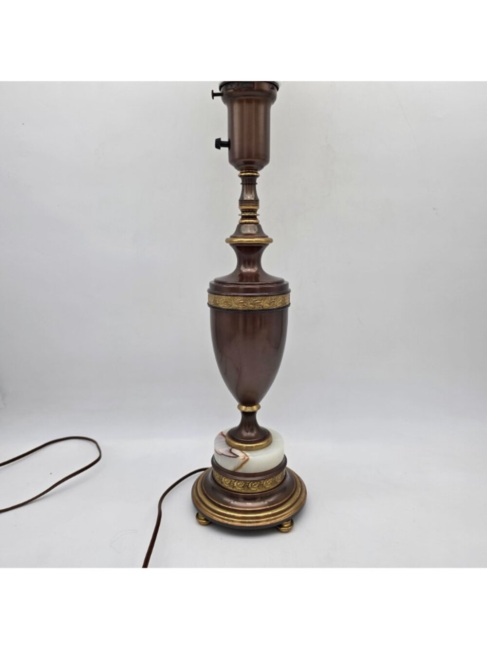 Mid Century Brass Marble Urn Torchiere Table Lamp Milk Glass Shade 25.5" - Picture 11 of 16
